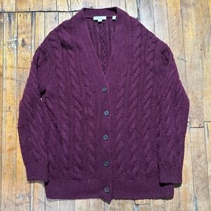 Vince Cardigan Sweater Women's Small Purple Cable Knit Wool V Neck Button Front